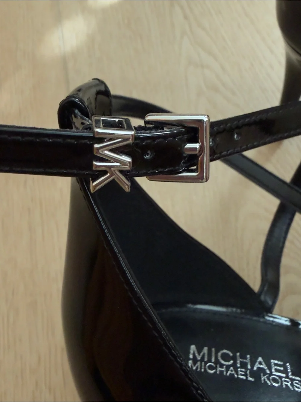 MICHAEL Michael Kors Ava Mid Patent Leather Strappy Sandal Black Size 10